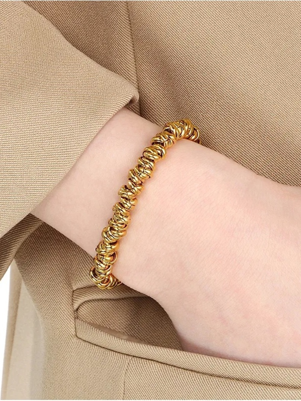 Gold Plated Ribbed Rings Chain Bracelet